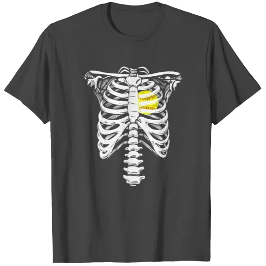 Softball Heart Skeleton Rib Cage Halloween Love T Shirts