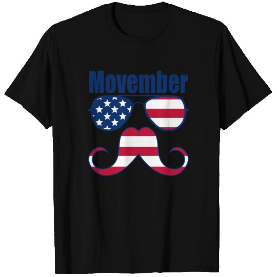 Movember American Flag Moustache And Sunglasses T Shirts