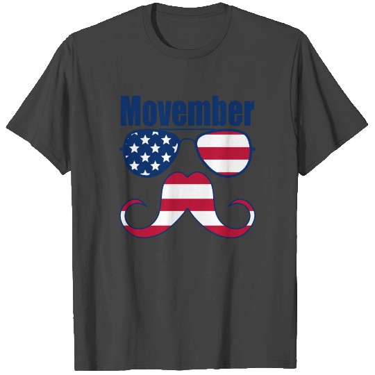 Movember American Flag Moustache And Sunglasses T Shirts