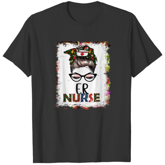 Bleached Christmas ER Nurse Messy Bun Santa Nurse T Shirts