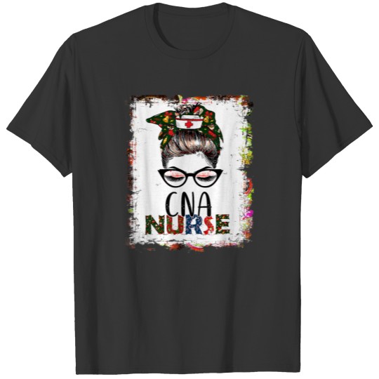 Bleached Christmas CNA Nurse Messy Bun Santa Nurse T Shirts