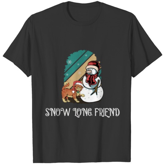 Friend Funny Christmas Winter Snowman Cat Lover T-shirt