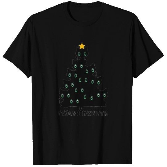Black Cat Xmas Tree T Shirts