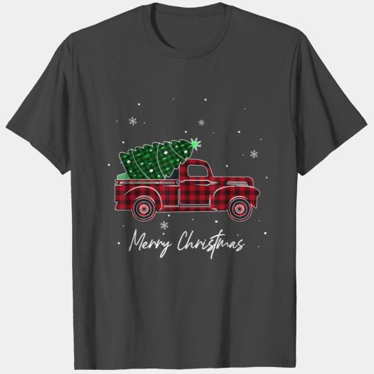 Merry Christmas Buffalo Truck Tree Red Plaid T Shirts