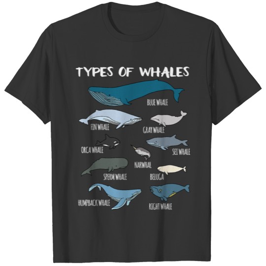 Types Of Whales Cute Ocean Mammals Gui T Shirts