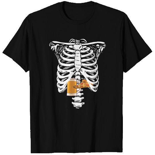 Skeleton Rib Cage Skeleton Drink Beer Ate Pizzabee T Shirts