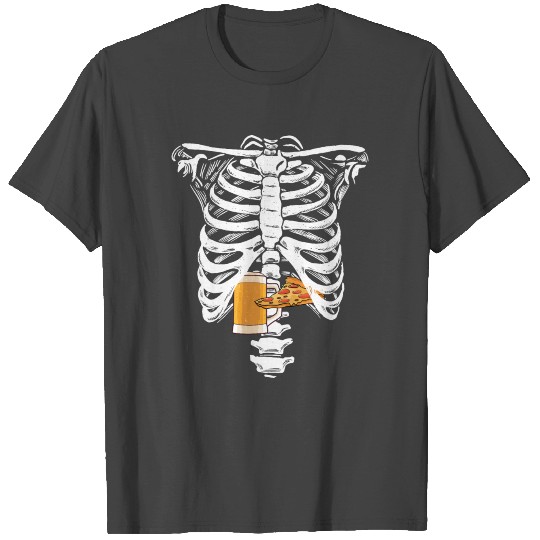 Skeleton Rib Cage Skeleton Drink Beer Ate Pizzabee T Shirts
