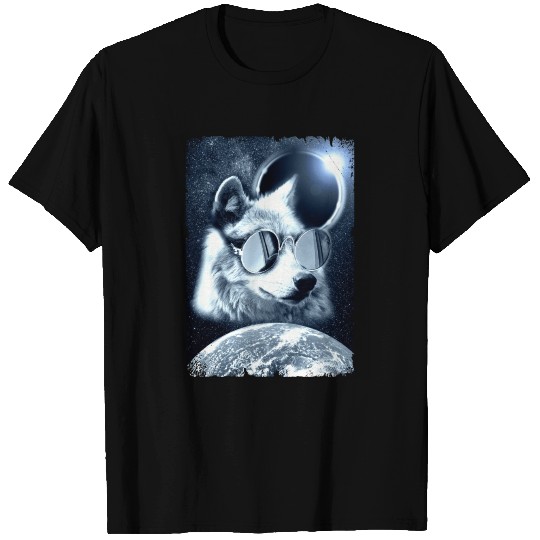 Galaxy Wolf Sunglasses Solar Eclipse Earth T Shirts