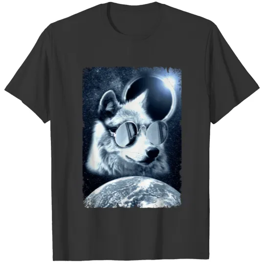 Galaxy Wolf Sunglasses Solar Eclipse Earth T Shirts