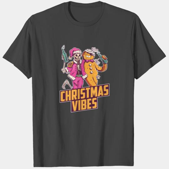 Christmas Vibes Skeleton SkulChristmas Gingerbread T Shirts