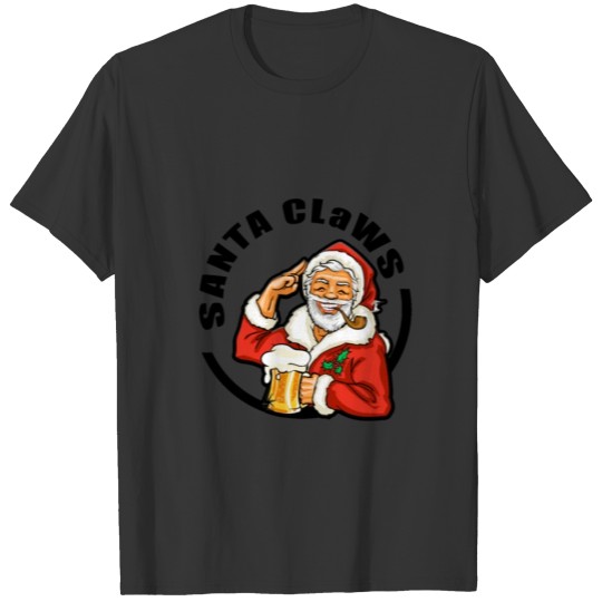 santa claws drink beer happy christmas T Shirts