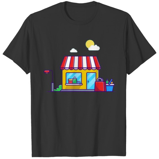 Shop cart and shop building T-shirt