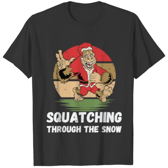 Squatching Through Snow Bigfoot Christmas Santa T-shirt