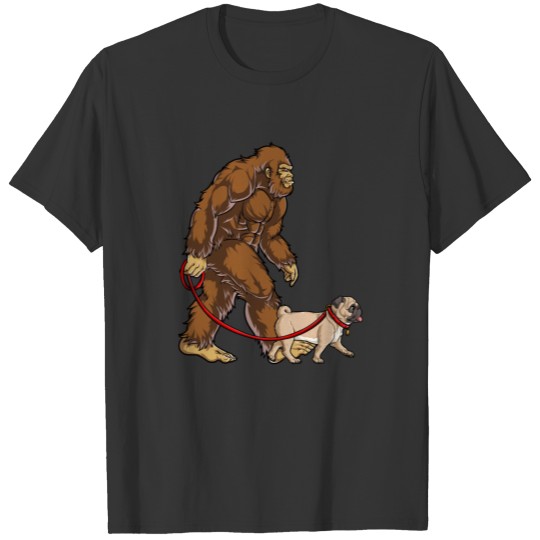 Bigfoot Dog Walk Pug Funny Sasquatch Dog Lover T-shirt