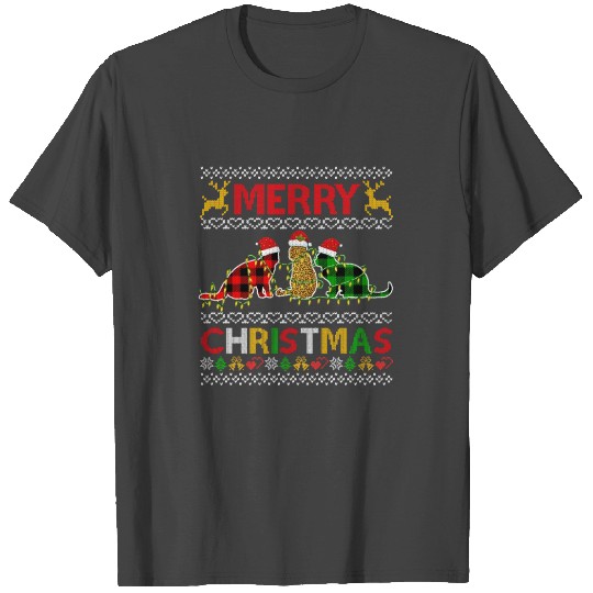 Cat Merry Christmas Red Green Plaid Leopard T Shirts