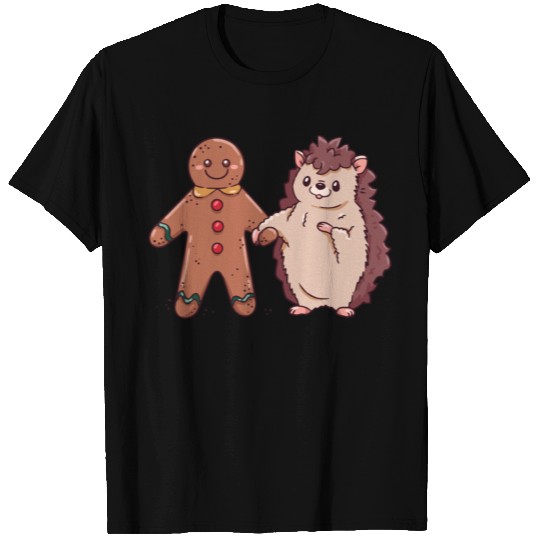 Cute Christmas Hedgehog and Gingerbread Man T Shirts