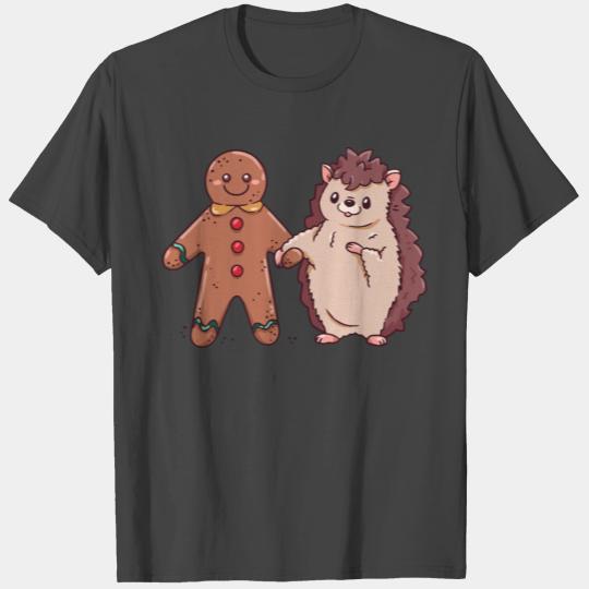 Cute Christmas Hedgehog and Gingerbread Man T Shirts