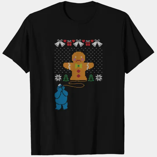 Cookie Monster Gingerbread Man Ugly Christmas T Shirts