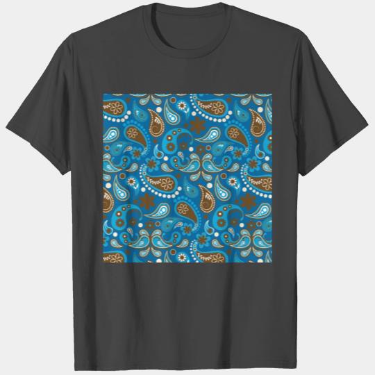 Blue Brown Paisley Flowers Farmer Classy Trendy T Shirts
