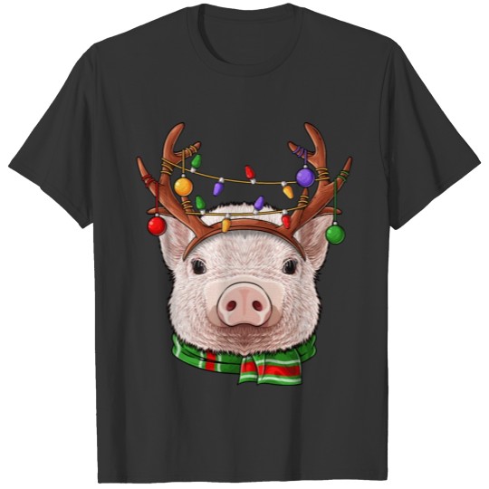 Pig Reindeer Antlers Cute Christmas Farm Animal Xm T Shirts