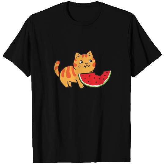 Watermelon Fruit Funny Cat Eating Watermelon T Shirts