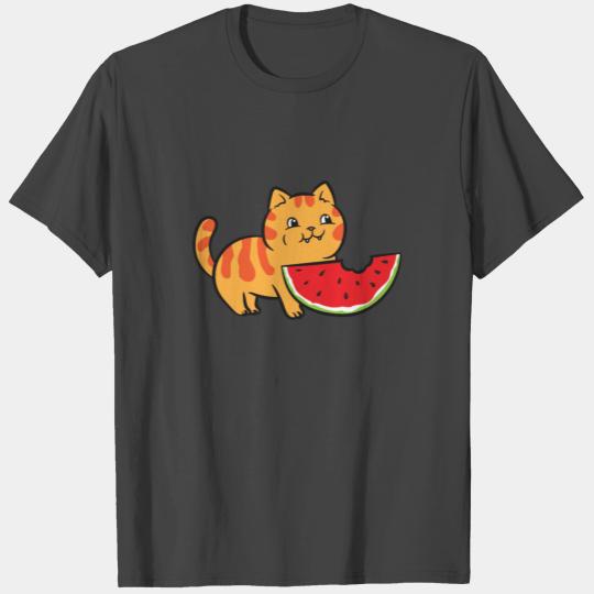 Watermelon Fruit Funny Cat Eating Watermelon T Shirts