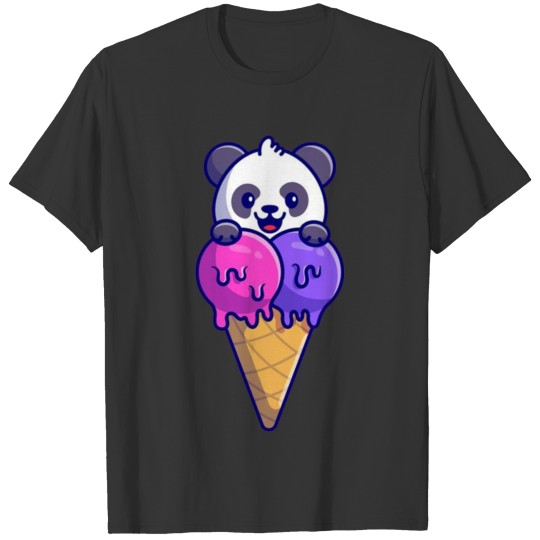 Cute Panda with Ice Cream Cone T Shirts