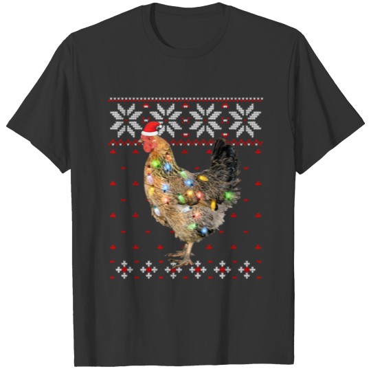 Santa Hat Christmas Lights Chicken Shirt Funny Xma T-shirt