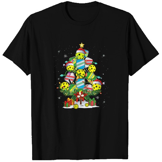 Pickleball Christmas Tree Santa X mas Lights T Shirts