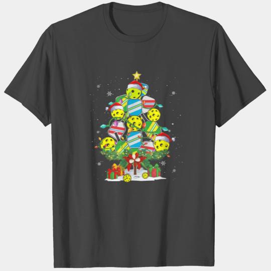 Pickleball Christmas Tree Santa X mas Lights T Shirts
