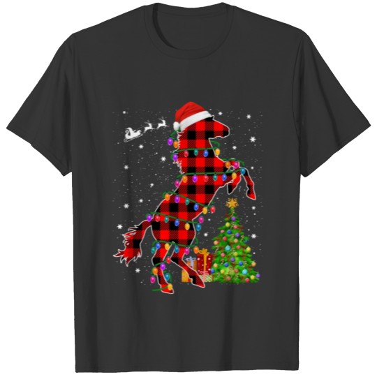Red Buffalo Plaid Horse Christmas Xmas Lights T Shirts