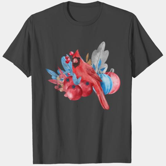 Red Cardinal and Christmas Ornaments T Shirts