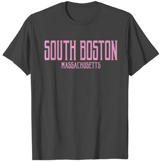 South Boston Massachusetts Vintage Text Pink Print T Shirts