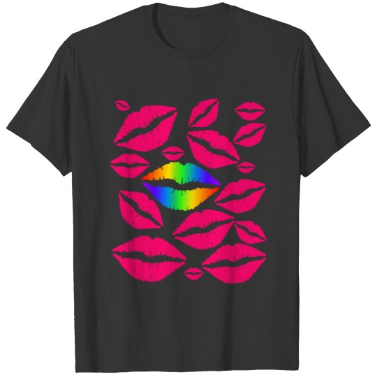 Sexy Pink Lips Kisses Rainbow Kiss Graphic Gift T Shirts