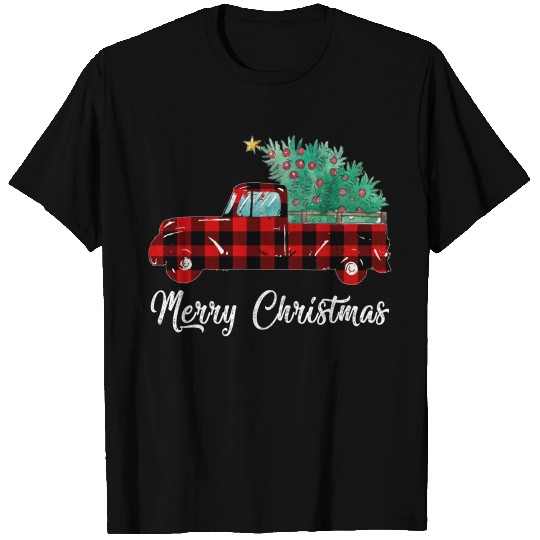 Buffalo Plaid Christmas Tree Red Truck T Shirts