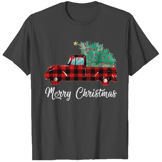 Buffalo Plaid Christmas Tree Red Truck T Shirts
