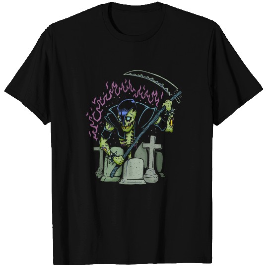 Horror Art Grim Reaper Graveyard Psychobilly Punk T Shirts
