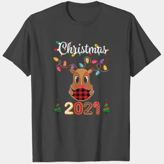 Matching Family Christmas 2021 Plaid Mask Rudolph T Shirts