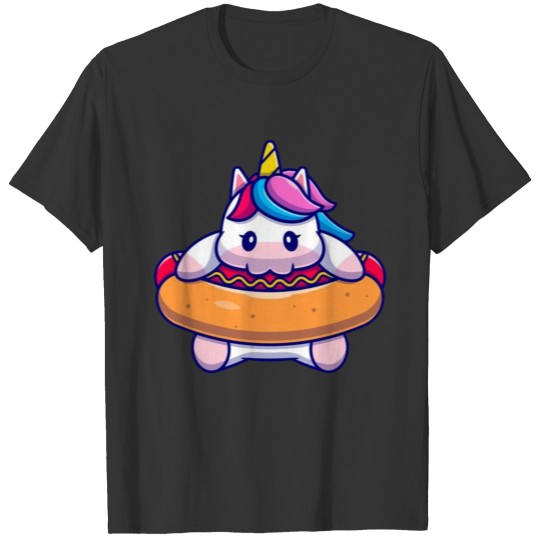 Cute unicorn eating hotdog T-shirt