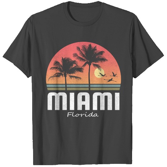 Miami Florida FL Palm Tree Flamingo Sunset Retro T Shirts