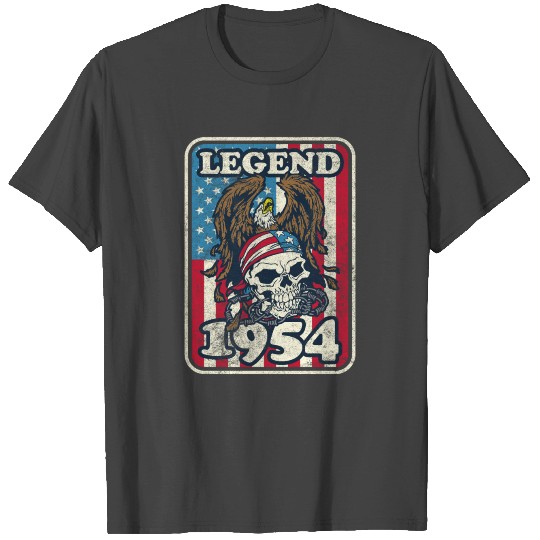 1954 Birthday Legend Bald Eagle Skull USA Flag T Shirts