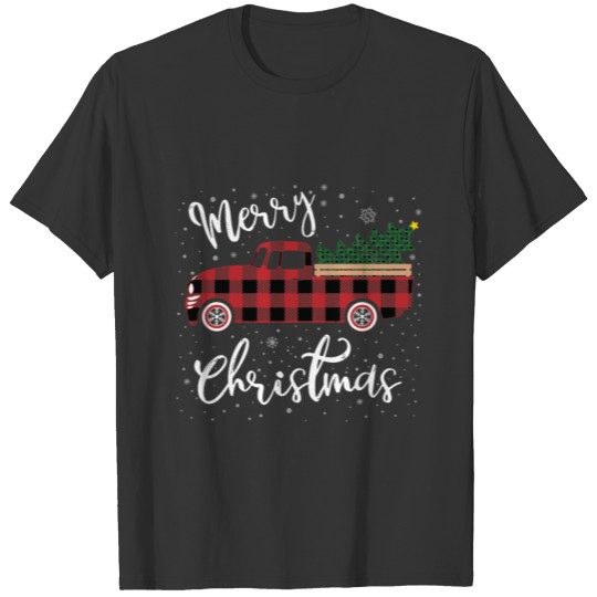 Vintage Buffalo Plaid Red Truck Merry Christmas T Shirts