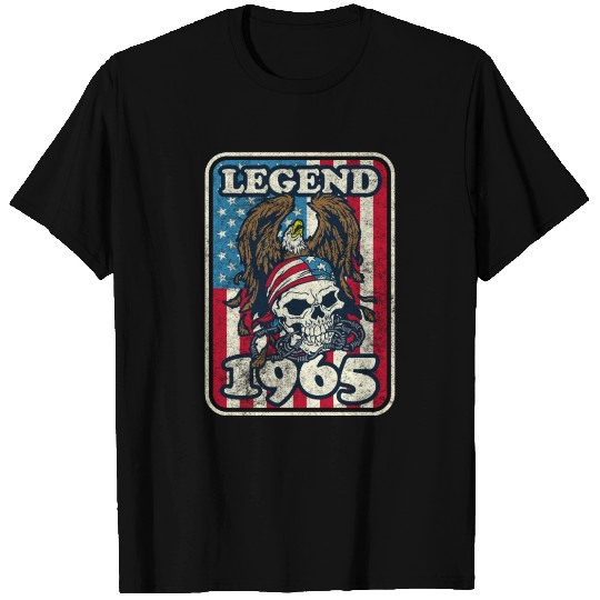 1965 Birthday Legend Bald Eagle Skull USA Flag T Shirts