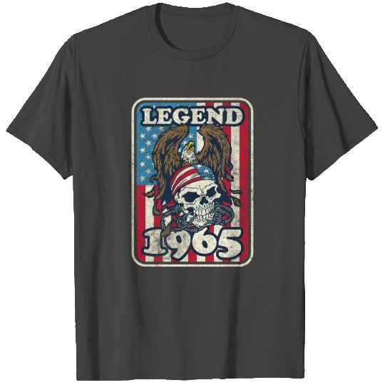 1965 Birthday Legend Bald Eagle Skull USA Flag T Shirts