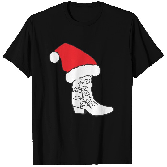 Cowboy Christmas T Shirts Cowboy boots Santa hat