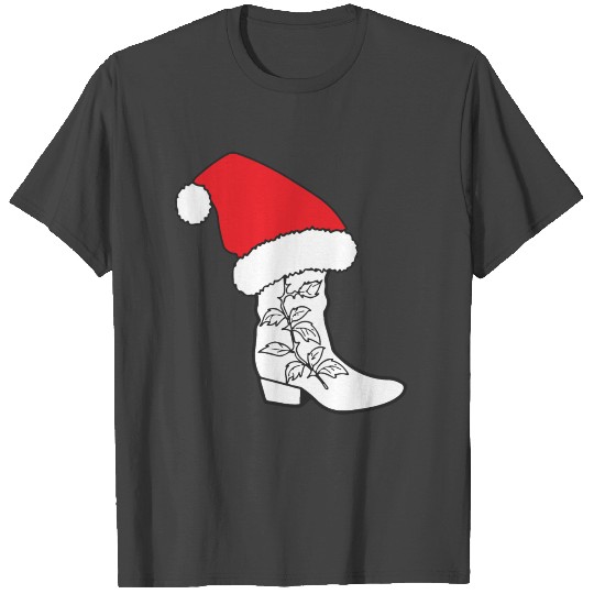 Cowboy Christmas T Shirts Cowboy boots Santa hat