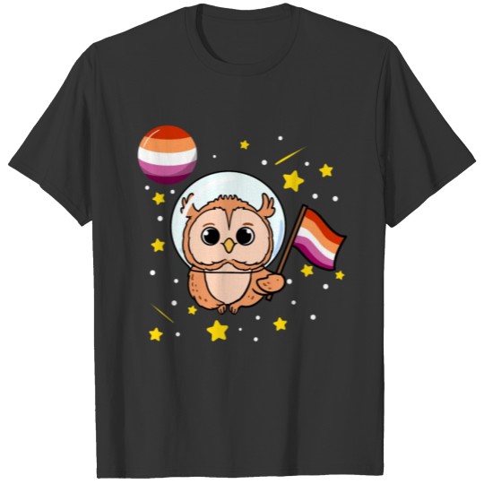 Owl In Space Orange Pink Lesbian T Shirts