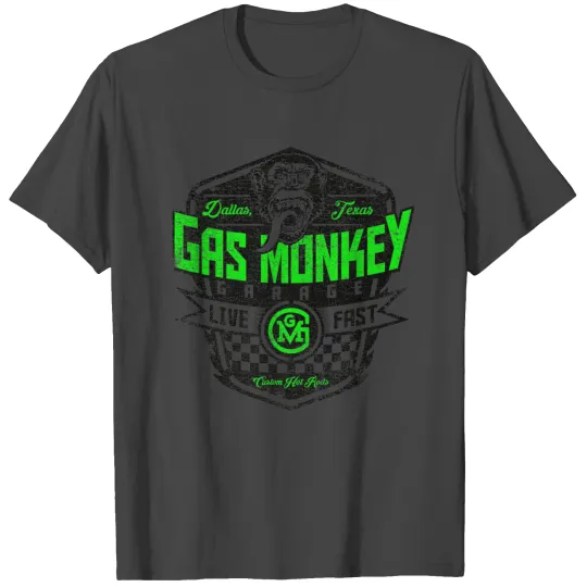 Gas Monkey Garage Neon Green Letter Fill Pos 3781 T Shirts