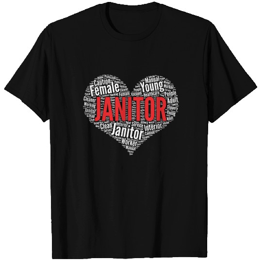 Janitor Heart Shape Word Cloud Design design T Shirts