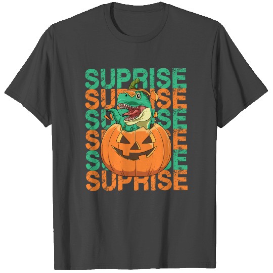 Suprise Pumpkin Dino for a Halloween and dino T Shirts